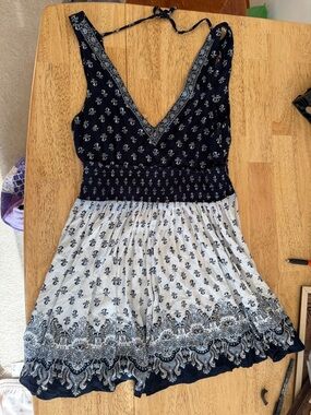 Aeropostale Navy and White Floral Print Dress